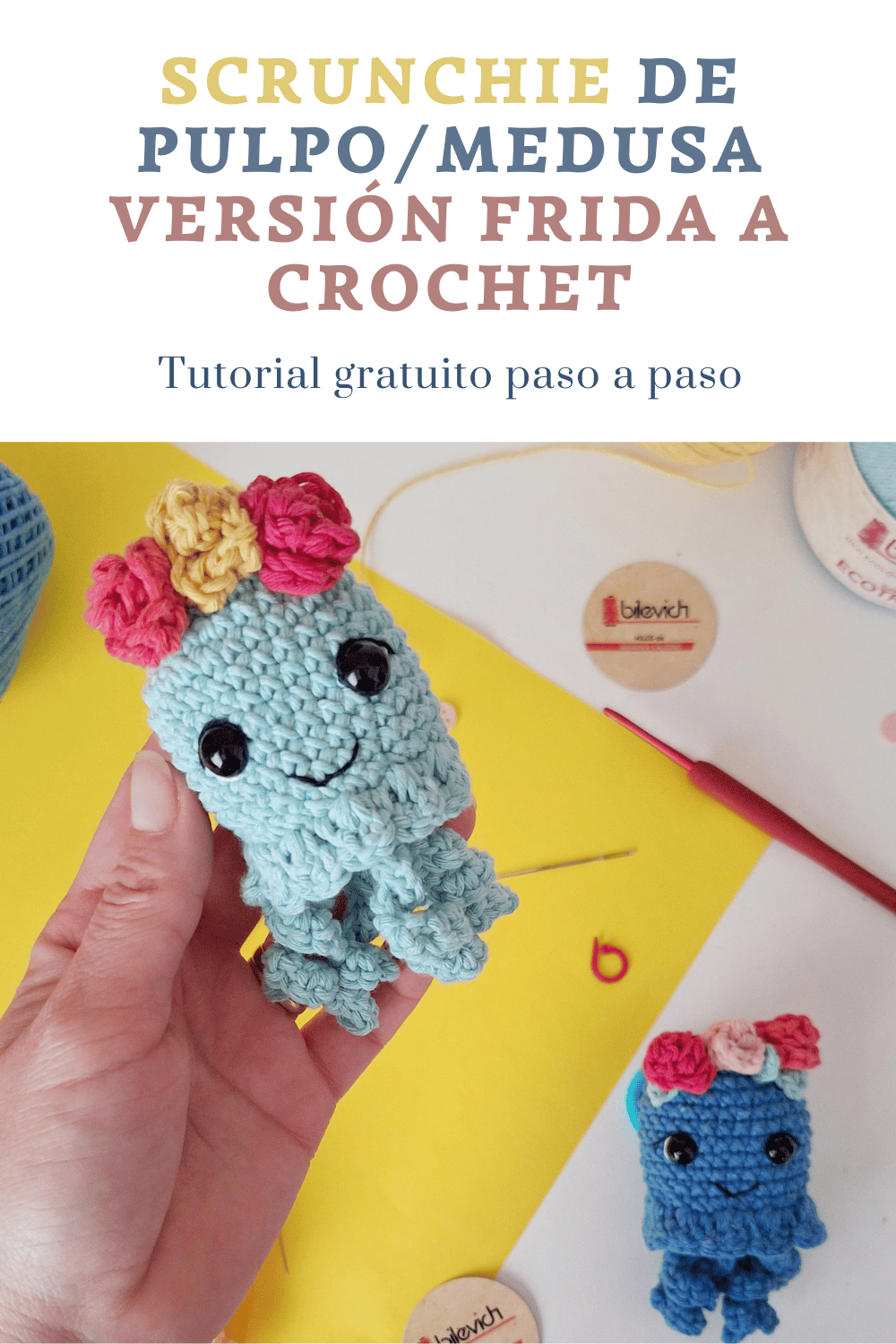 Cómo tejer una SCRUNCHIE de PULPO/MEDUSA versión FRIDA a CROCHET- Incluye video paso a paso
