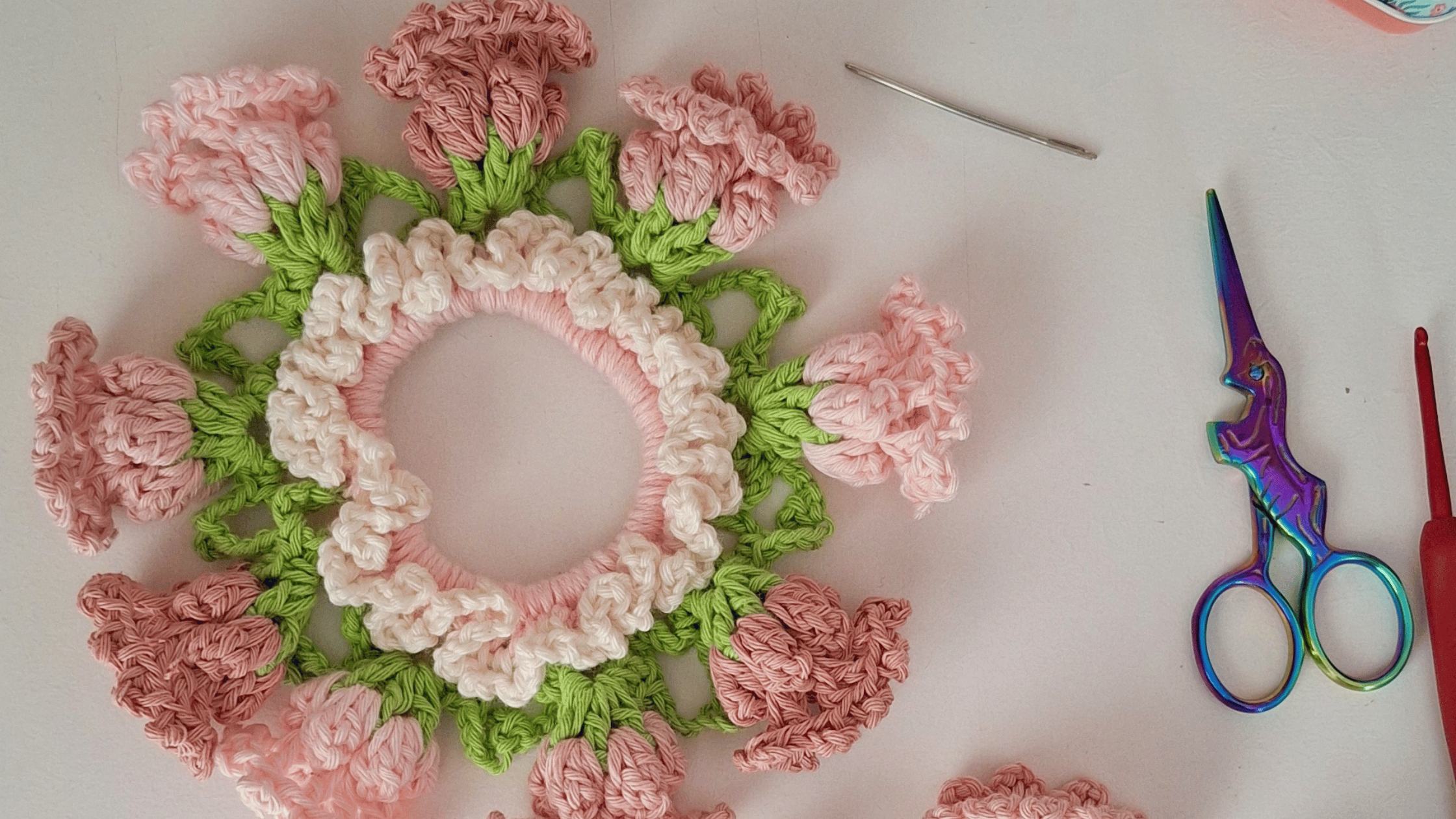 PATRÓN- Scrunchie Tulipanes a CROCHET
