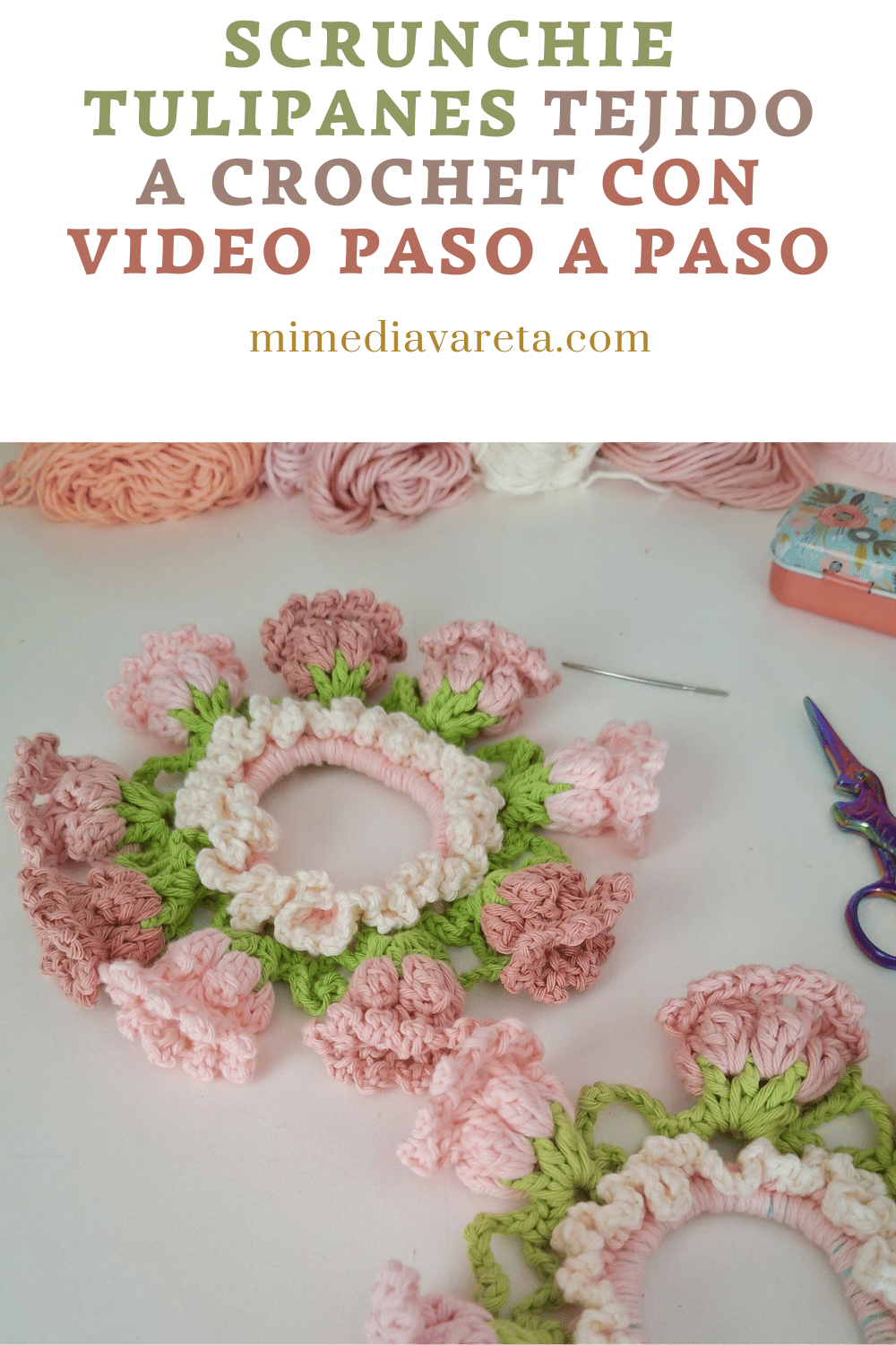 PATRÓN- Scrunchie Tulipanes a CROCHET- Incluye descargable + Video