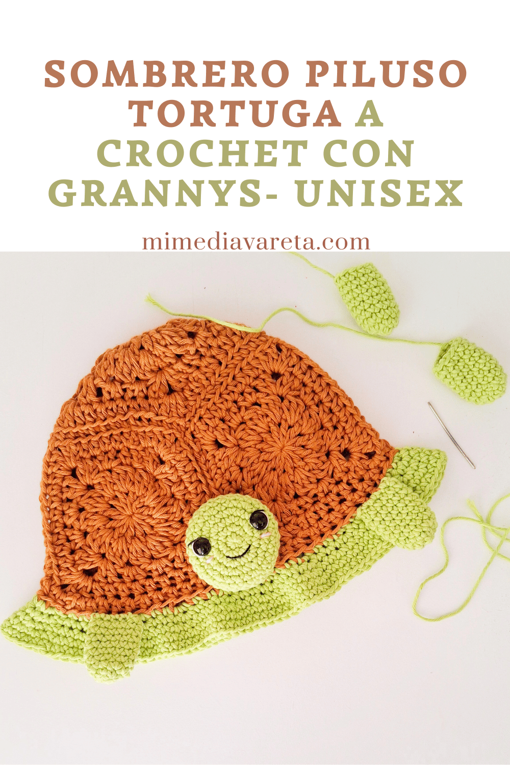 Gorro Piluso: Sombrero Piluso Tortuga a crochet con Grannys- UNISEX